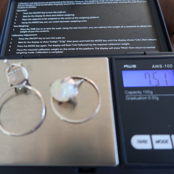 GIANT Opal & 925 sterling silver front facing hoops earrings white/blue sparkles - Picture 14 of 15